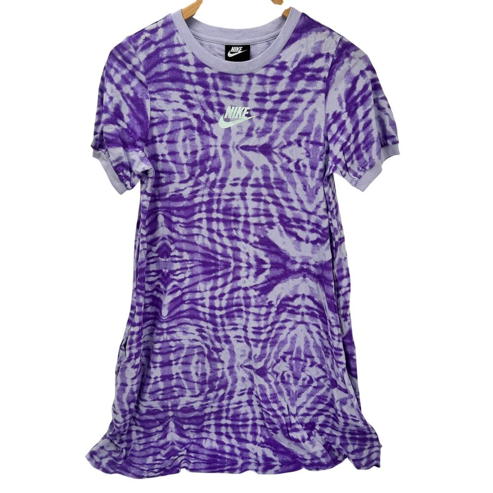 Nike Shirt Dress Girls XL Purple Tie Dye Pullover Short Sleeve Cotton Pockets